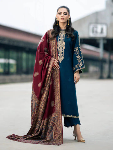 Premium Dhanak Embroidered 3-Piece Suit for Women – Winter Wear Y222