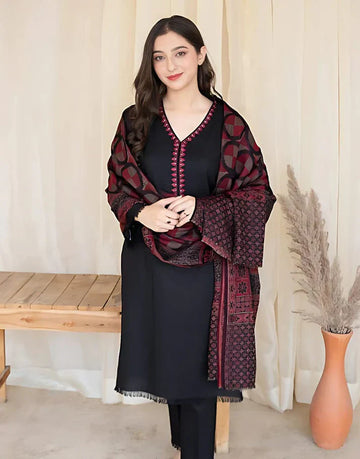 Premium Dhanak Embroidered 3-Piece Suit for Women – Winter Wear Y218