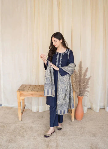 Premium Dhanak Embroidered 3-Piece Suit for Women – Winter Wear Y211