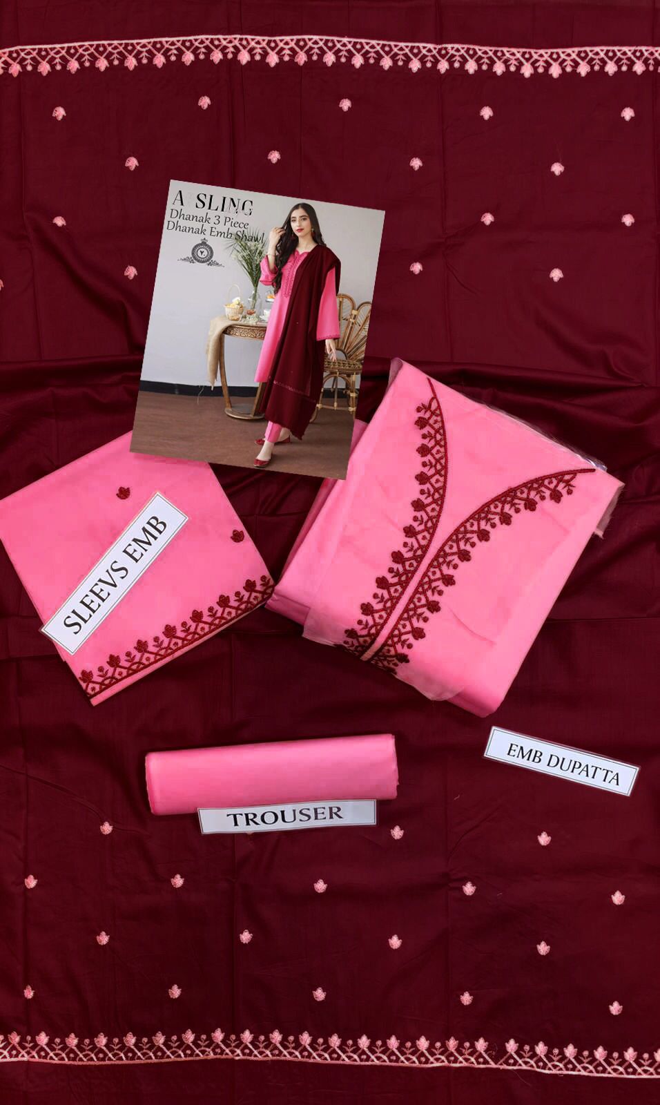 Premium Dhanak Embroidered 3-Piece Suit for Women – Winter Wear Y210