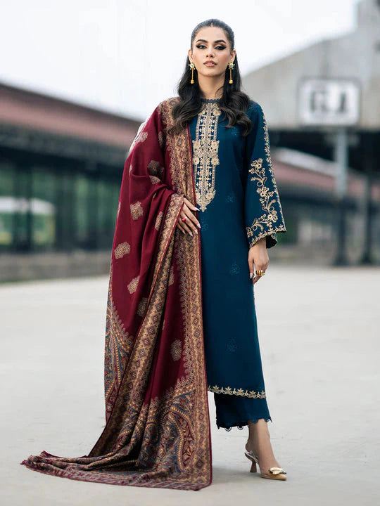 Premium Dhanak Embroidered 3-Piece Suit for Women – Winter Wear Y222