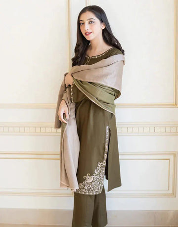 Premium Dhanak Embroidered 3-Piece Suit for Women – Winter Wear Y217