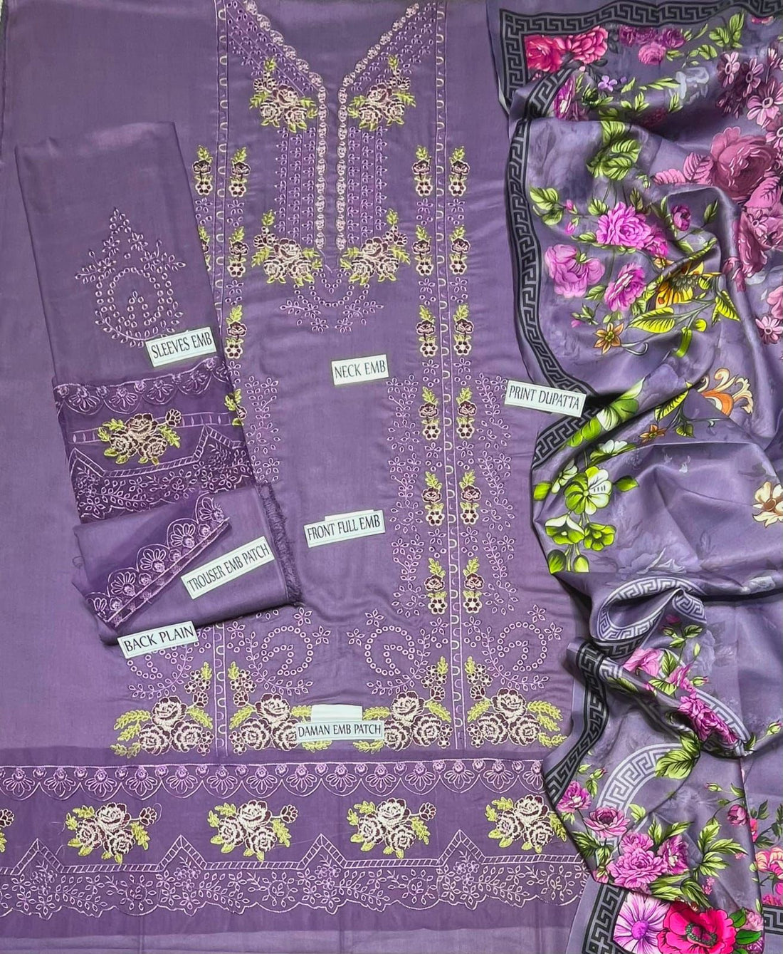 Premium Dhanak Embroidered 3-Piece Suit for Women – Winter Wear Y223