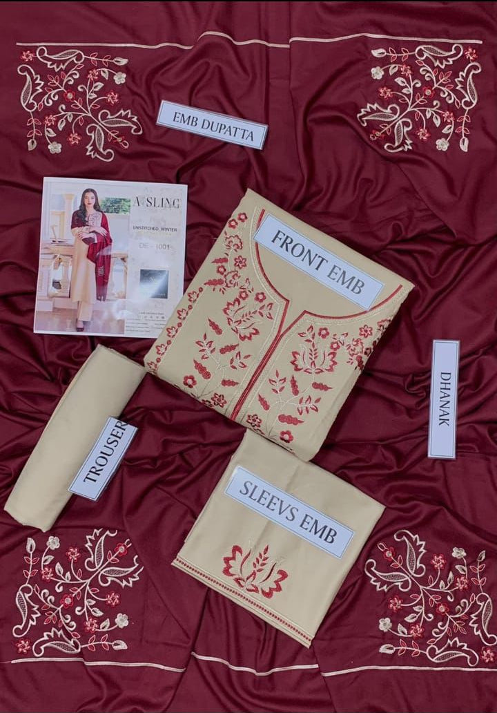 Premium Dhanak Embroidered 3-Piece Suit for Women – Winter Wear Y214