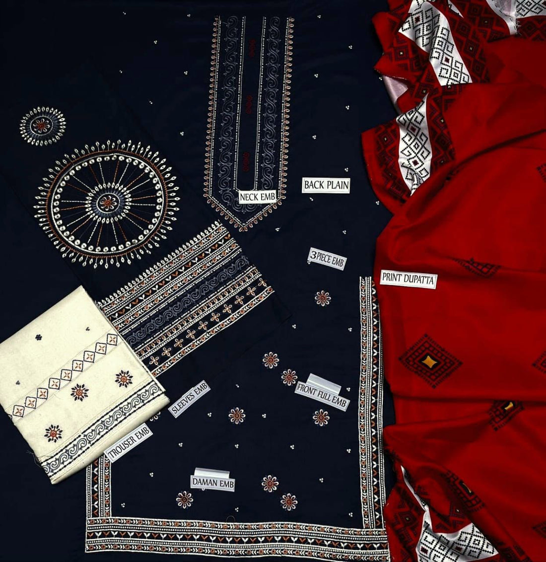 Premium Dhanak Embroidered 3-Piece Suit for Women – Winter Wear Y224