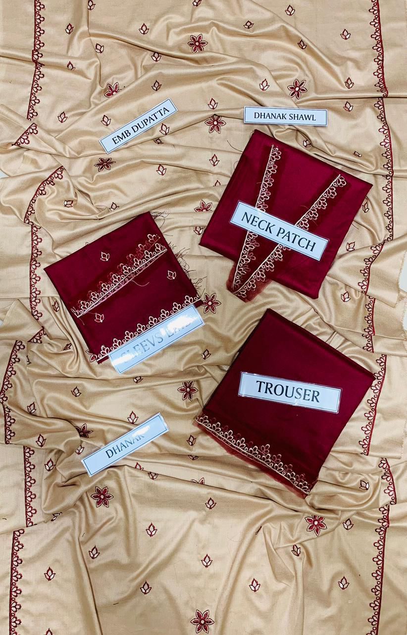 Premium Dhanak Embroidered 3-Piece Suit for Women – Winter Wear Y213