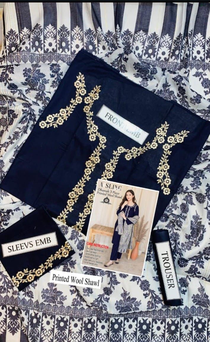 Premium Dhanak Embroidered 3-Piece Suit for Women – Winter Wear Y211