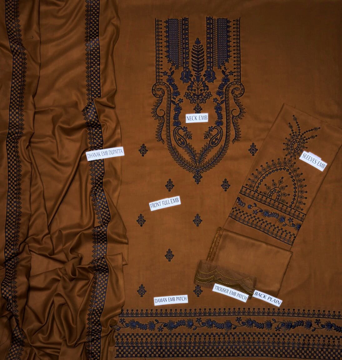 Premium Dhanak Embroidered 3-Piece Suit for Women – Winter Wear Y220