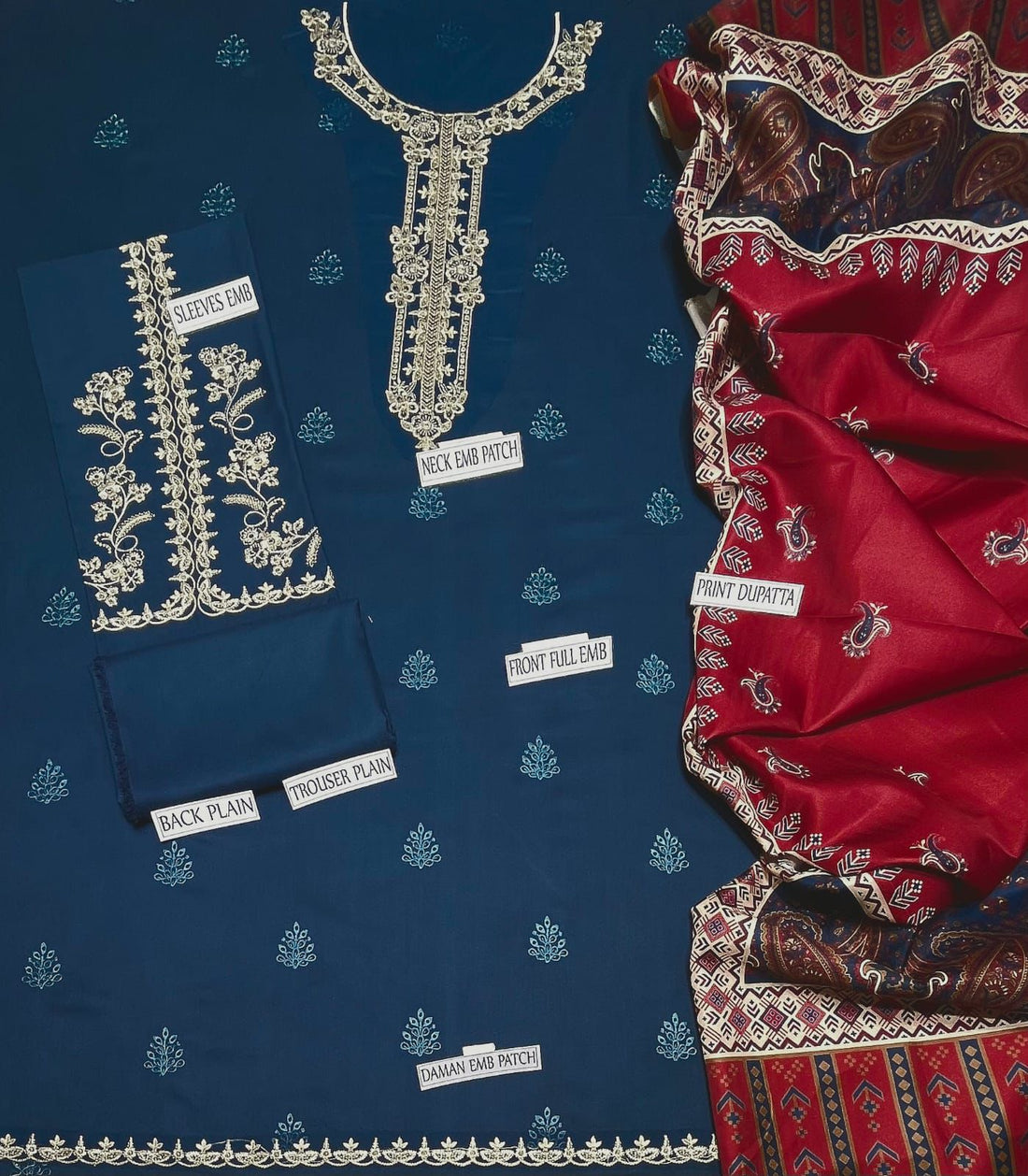 Premium Dhanak Embroidered 3-Piece Suit for Women – Winter Wear Y222