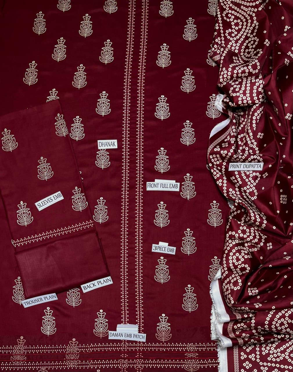Premium Dhanak Embroidered 3-Piece Suit for Women – Winter Wear Y221