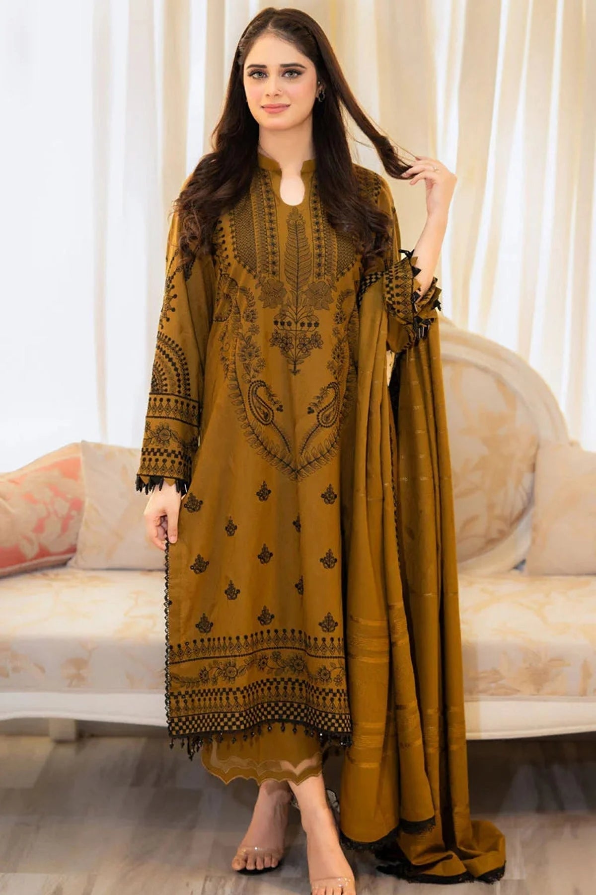 Premium Dhanak Embroidered 3-Piece Suit for Women – Winter Wear Y220